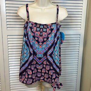 NWT Swim Solutions Blouson Top Multi Color Tankini Top - size 12